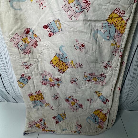 VTG Elephant Giraffe Circus Zoo Carldyke Quilted Baby Blanket Pink Blue - Picture 6 of 12